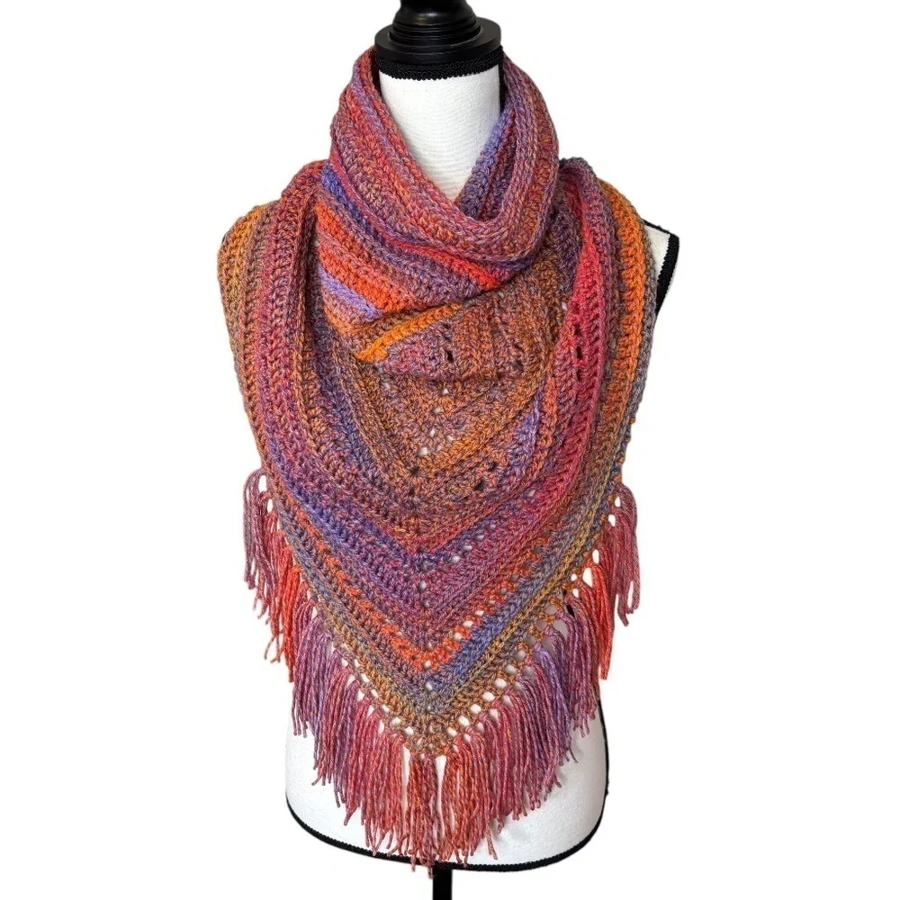 Handcrafted Crochet Cowl Neck Scarf‎ With Fringe New Handmade by Seller Knit